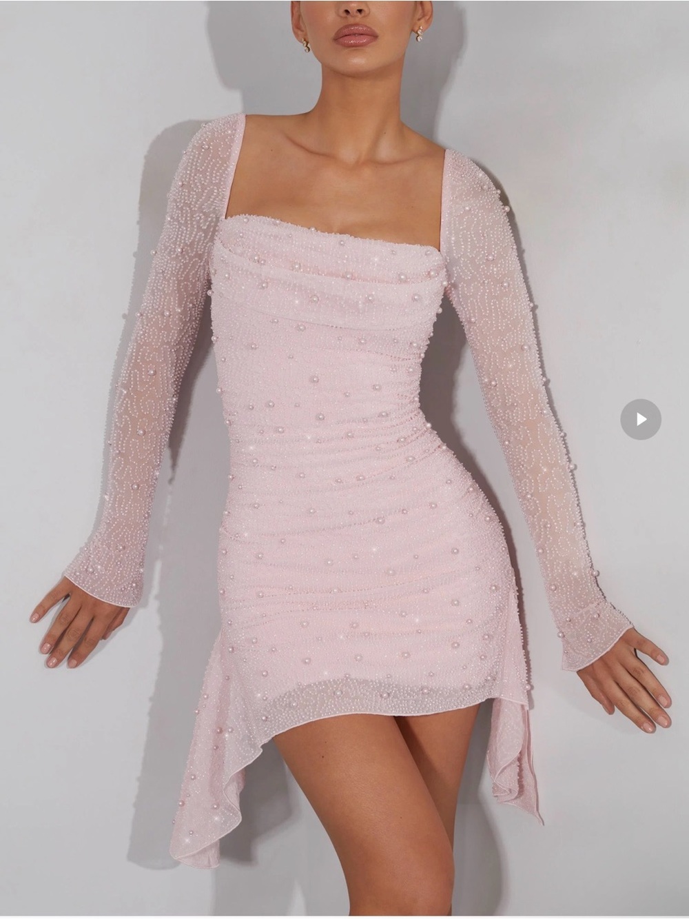 Oh Polly Pink Sequin Mesh Long Sleeve Midi Dress